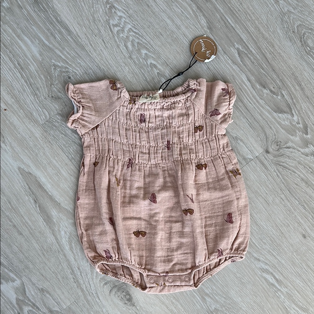 City Mouse Pink Baby Romper with Butterfly Print, size 9-12 months
